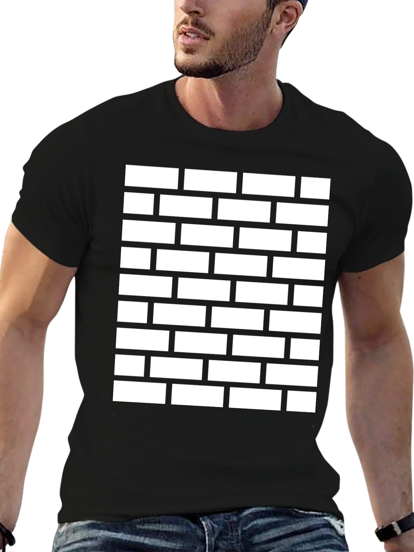 Brick Wall Pattern Black Tee Shirt