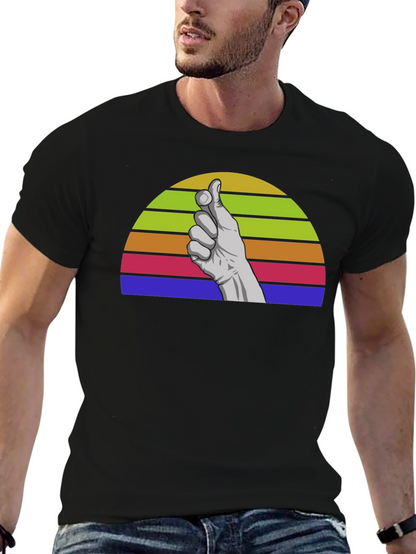 Retro Hand Gesture Graphic Tee - Black Cotton Blend