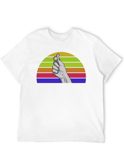 Retro Hand Gesture Graphic Tee - Black Cotton Blend