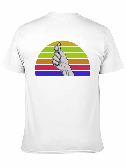 Retro Hand Gesture Graphic Tee - Black Cotton Blend