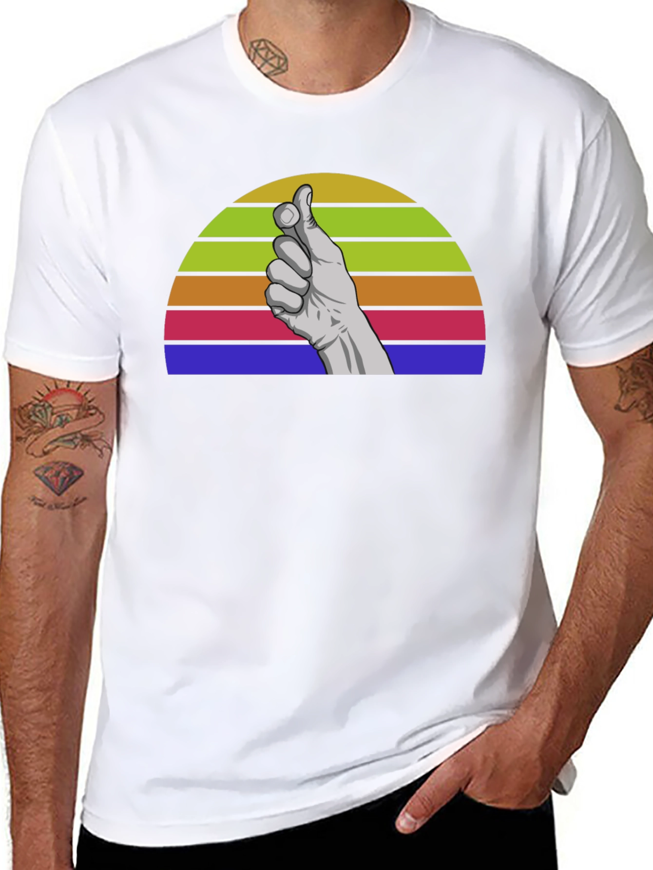Retro Hand Gesture Graphic Tee - Black Cotton Blend