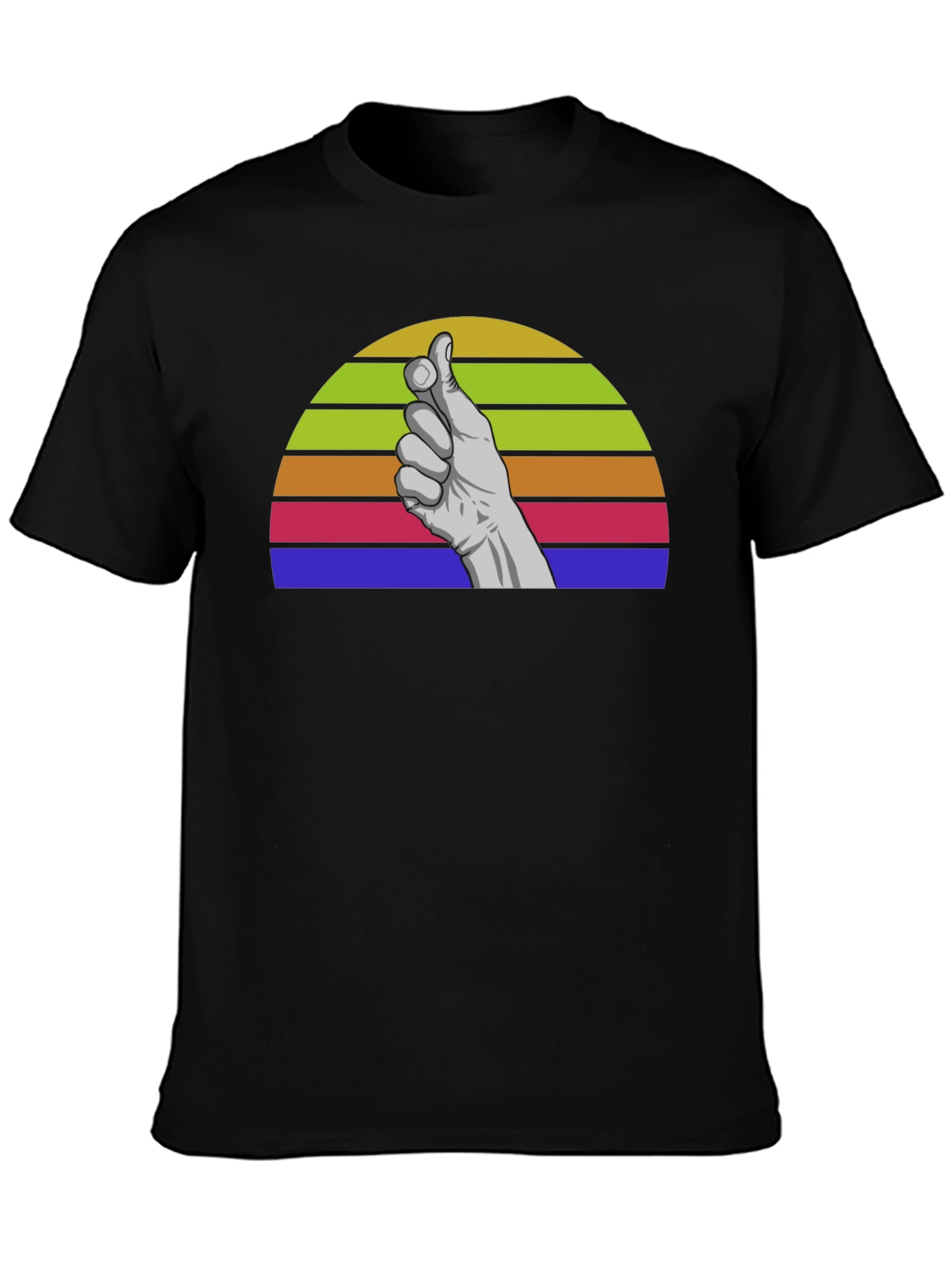Retro Hand Gesture Graphic Tee - Black Cotton Blend