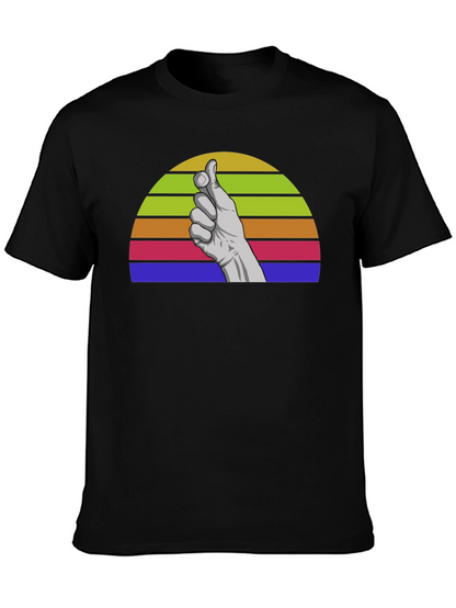 Retro Hand Gesture Graphic Tee - Black Cotton Blend