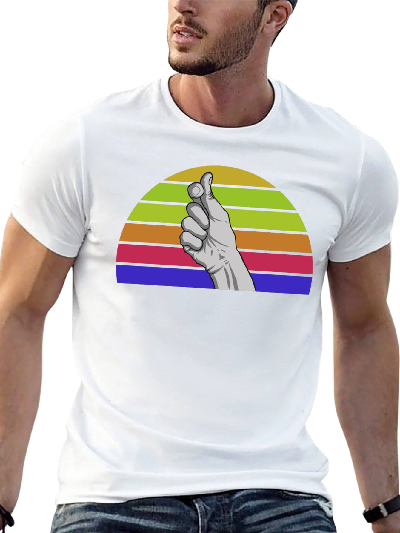 Retro Hand Gesture Graphic Tee - Black Cotton Blend
