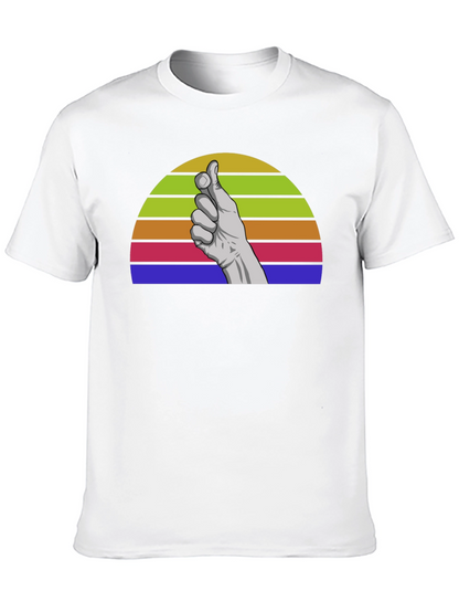 Retro Hand Gesture Graphic Tee - Black Cotton Blend