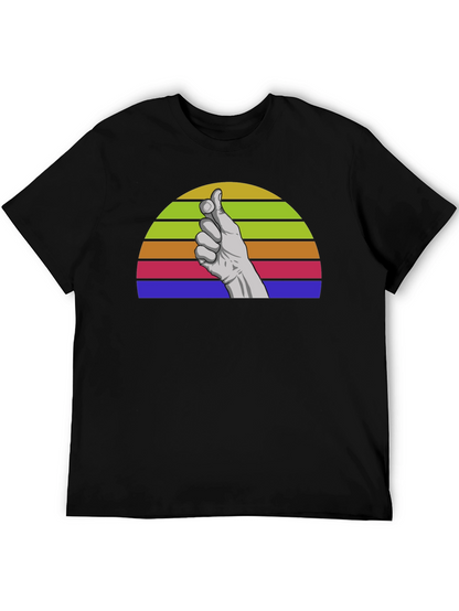 Retro Hand Gesture Graphic Tee - Black Cotton Blend