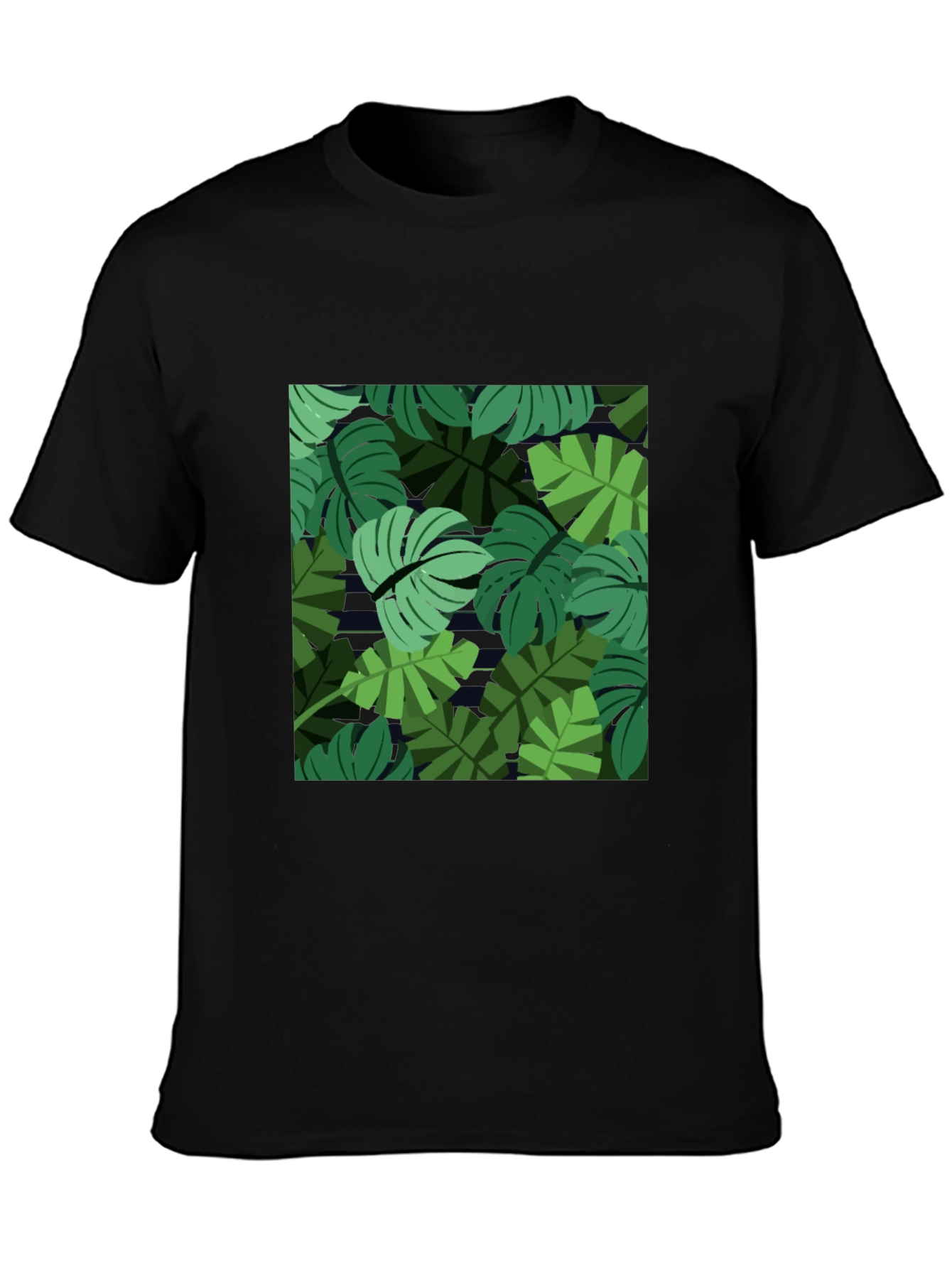 Tropical Leaf Print Mens Black T-Shirt
