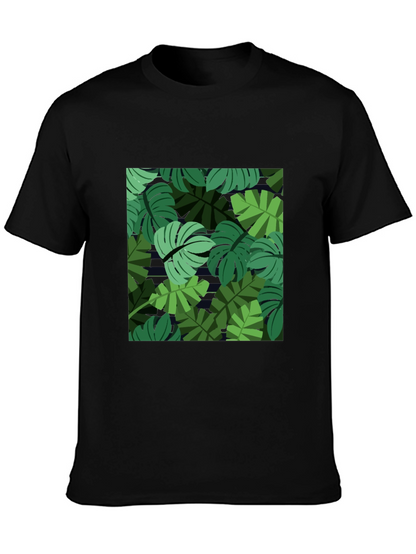 Tropical Leaf Print Mens Black T-Shirt
