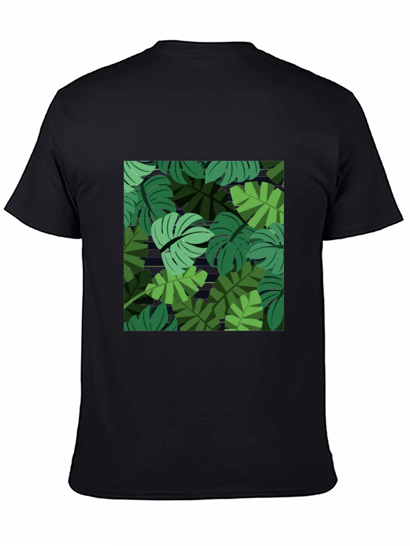 Tropical Leaf Print Mens Black T-Shirt