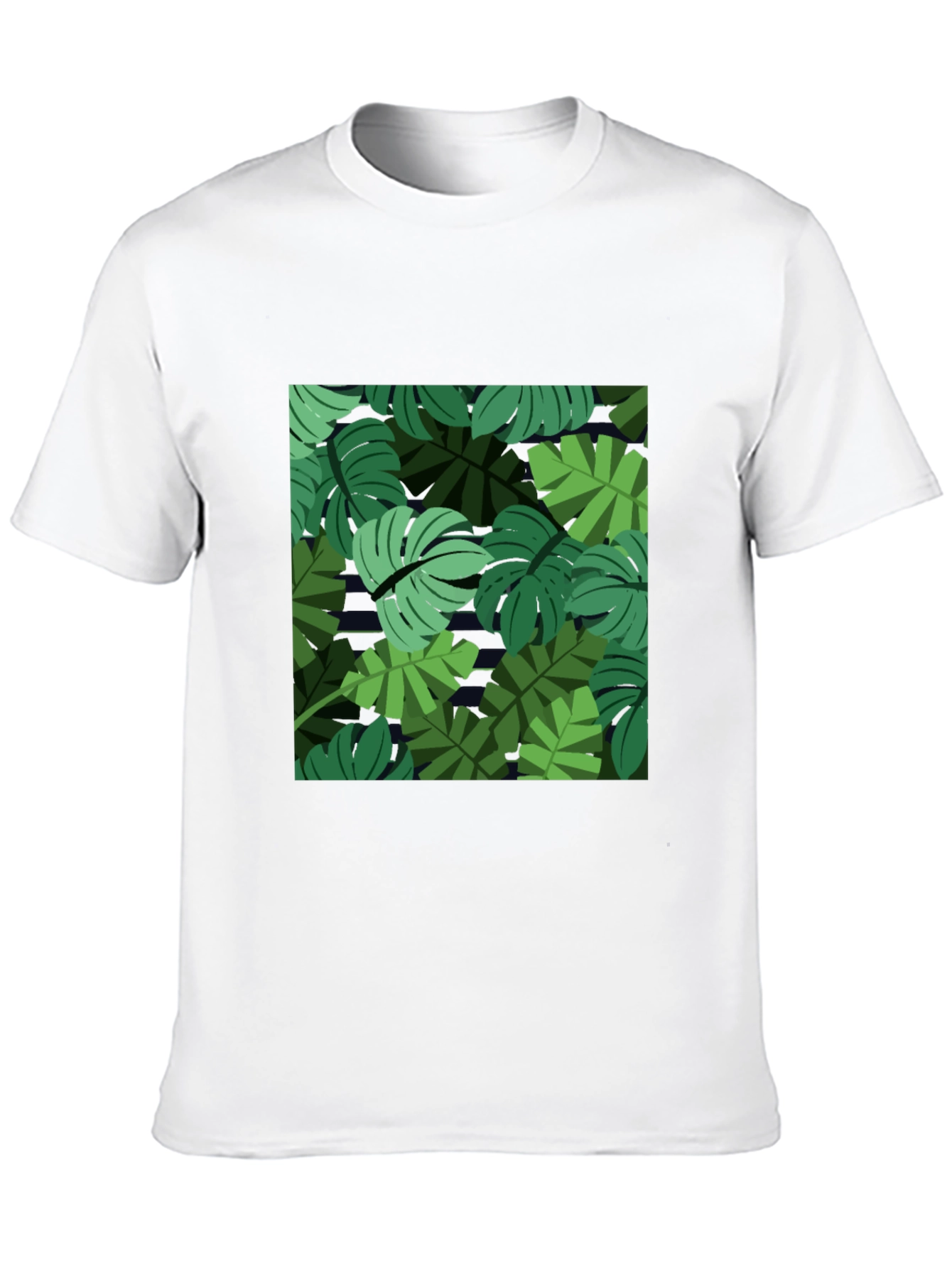 Tropical Leaf Print Mens Black T-Shirt