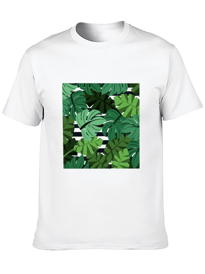 Tropical Leaf Print Mens Black T-Shirt