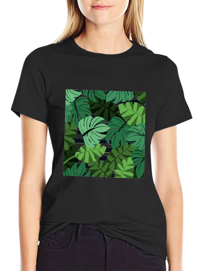 Tropical Leaf Print Mens Black T-Shirt