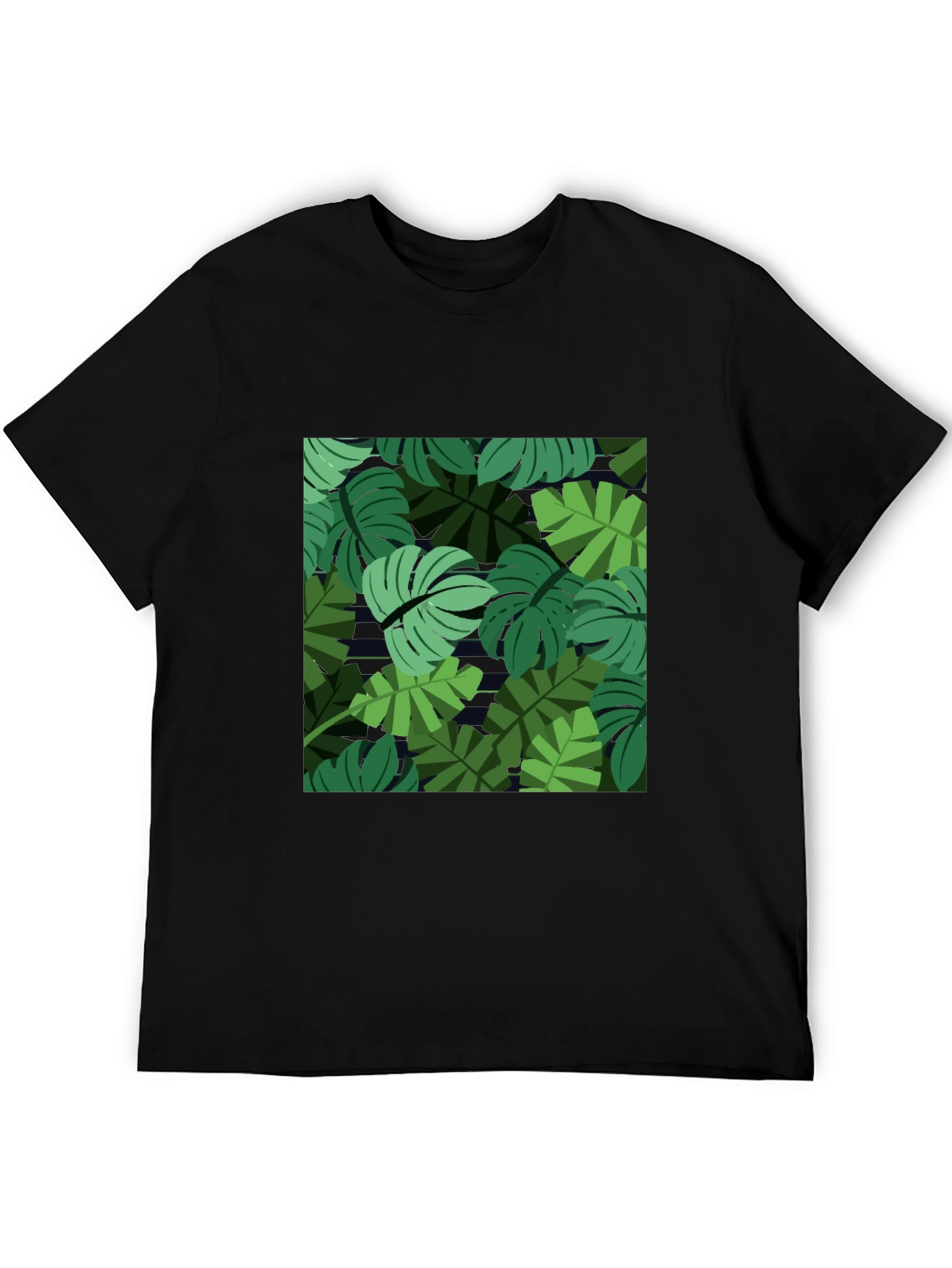 Tropical Leaf Print Mens Black T-Shirt