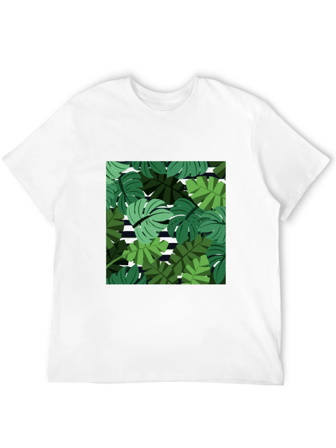 Tropical Leaf Print Mens Black T-Shirt