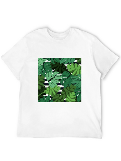 Tropical Leaf Print Mens Black T-Shirt