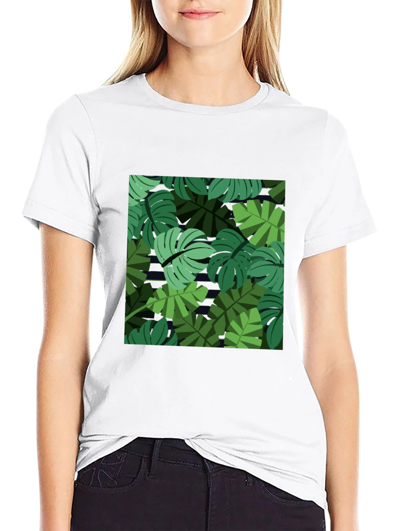 Tropical Leaf Print Mens Black T-Shirt