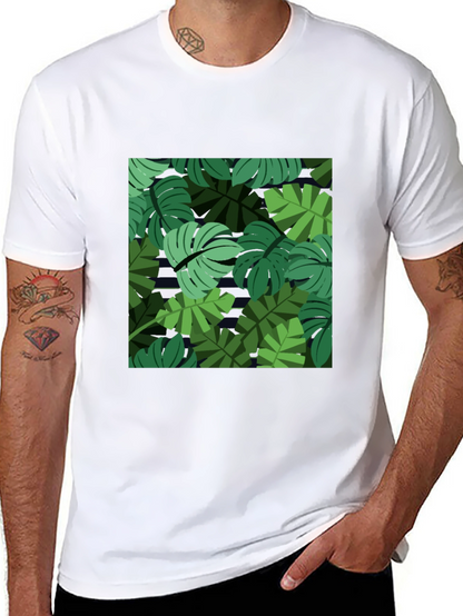 Tropical Leaf Print Mens Black T-Shirt