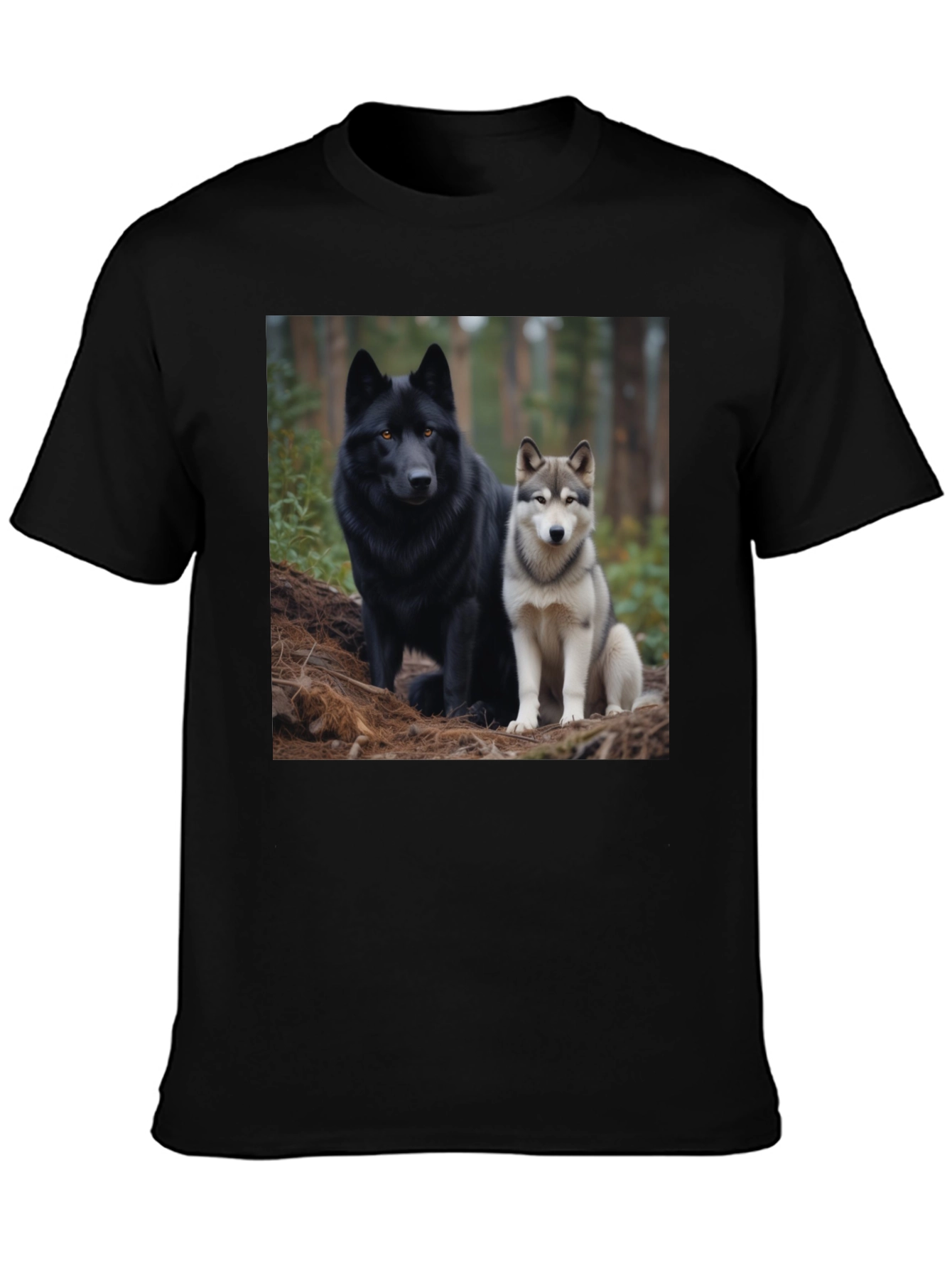 Wolf Pack Tee: Black T-Shirt with Canine Graphic
