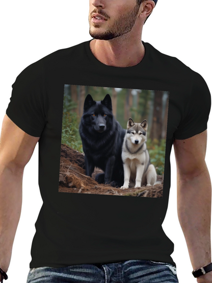 Wolf Pack Tee: Black T-Shirt with Canine Graphic