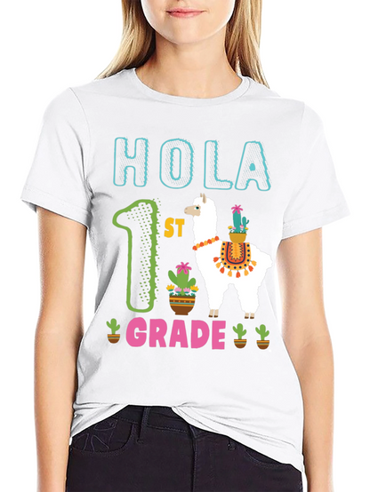 Hola 1st Grade Llama Kids T-Shirt