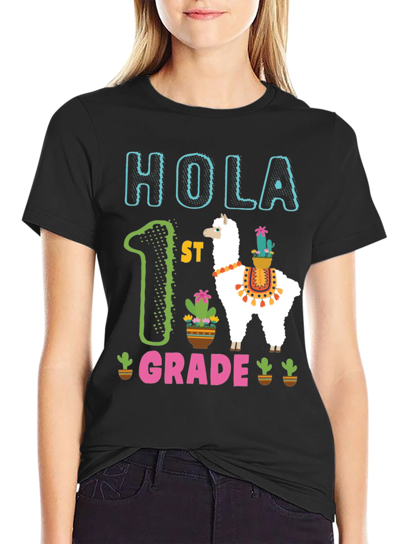 Hola 1st Grade Llama Kids T-Shirt