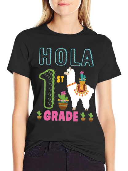 Hola 1st Grade Llama Kids T-Shirt