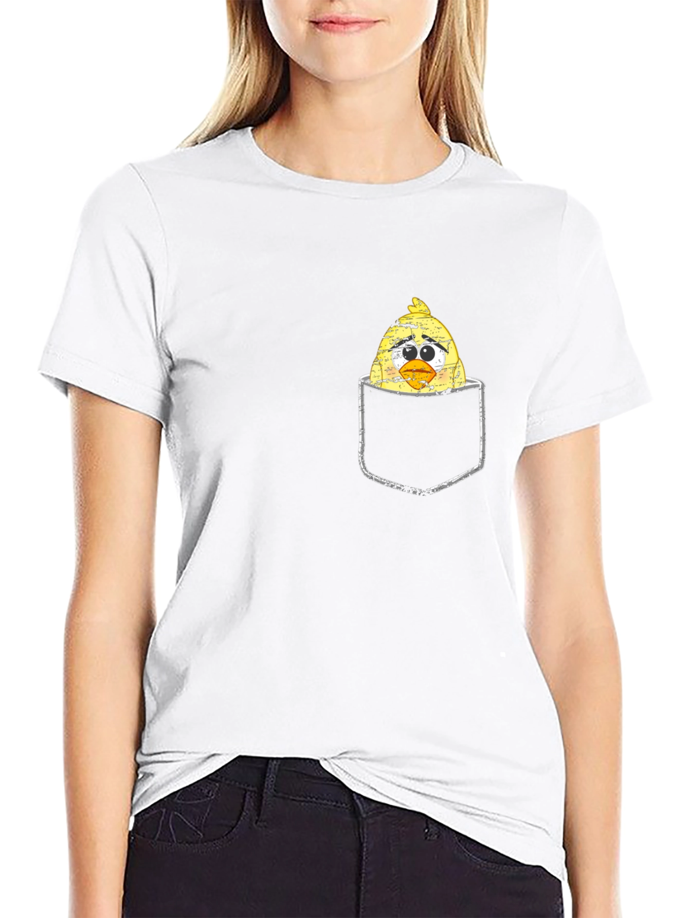 Sad Chick in Pocket Graphic T-Shirt