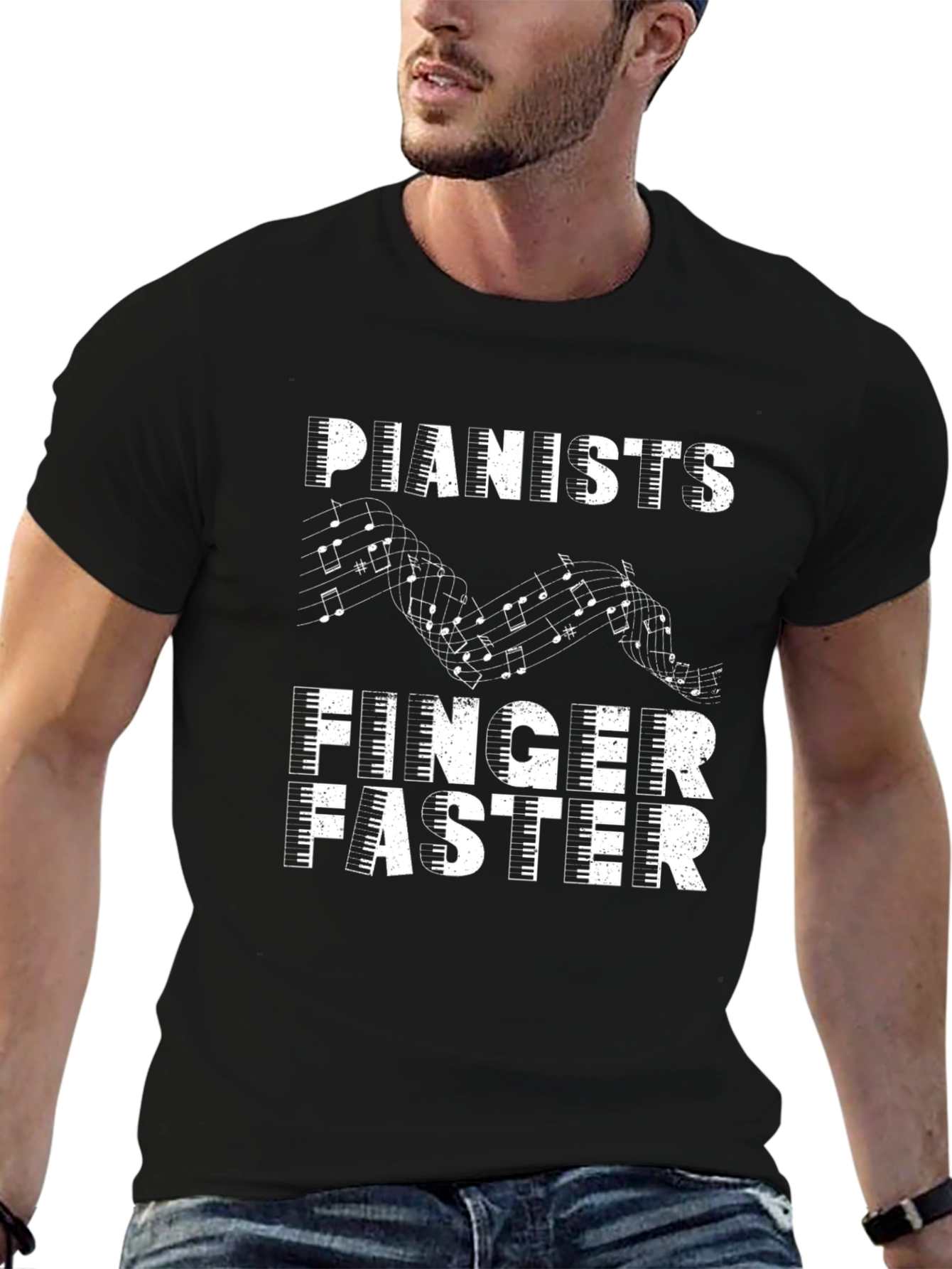 Pianists Finger Faster Graphic Tee - Music Lover Shirt