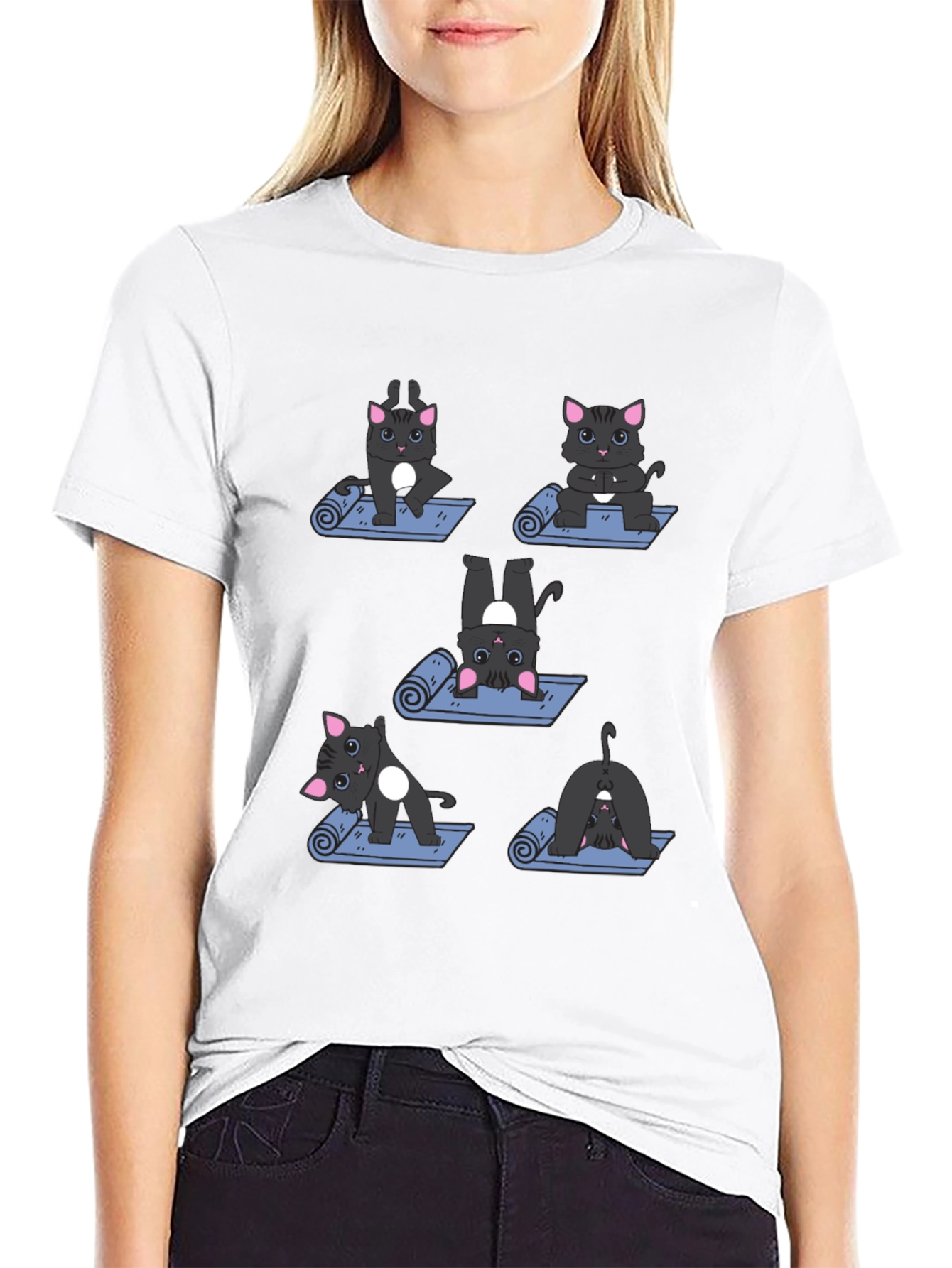Yoga Cat T-Shirt - Black Cotton Tee