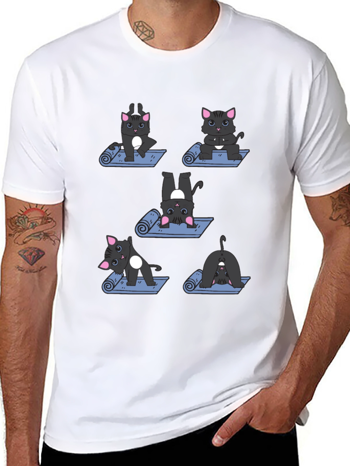 Yoga Cat T-Shirt - Black Cotton Tee