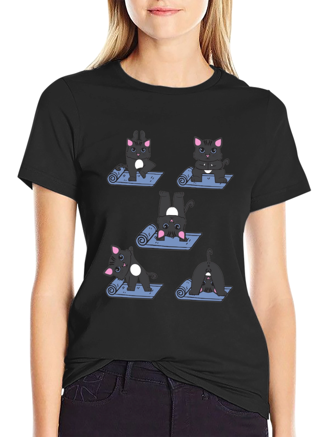 Yoga Cat T-Shirt - Black Cotton Tee