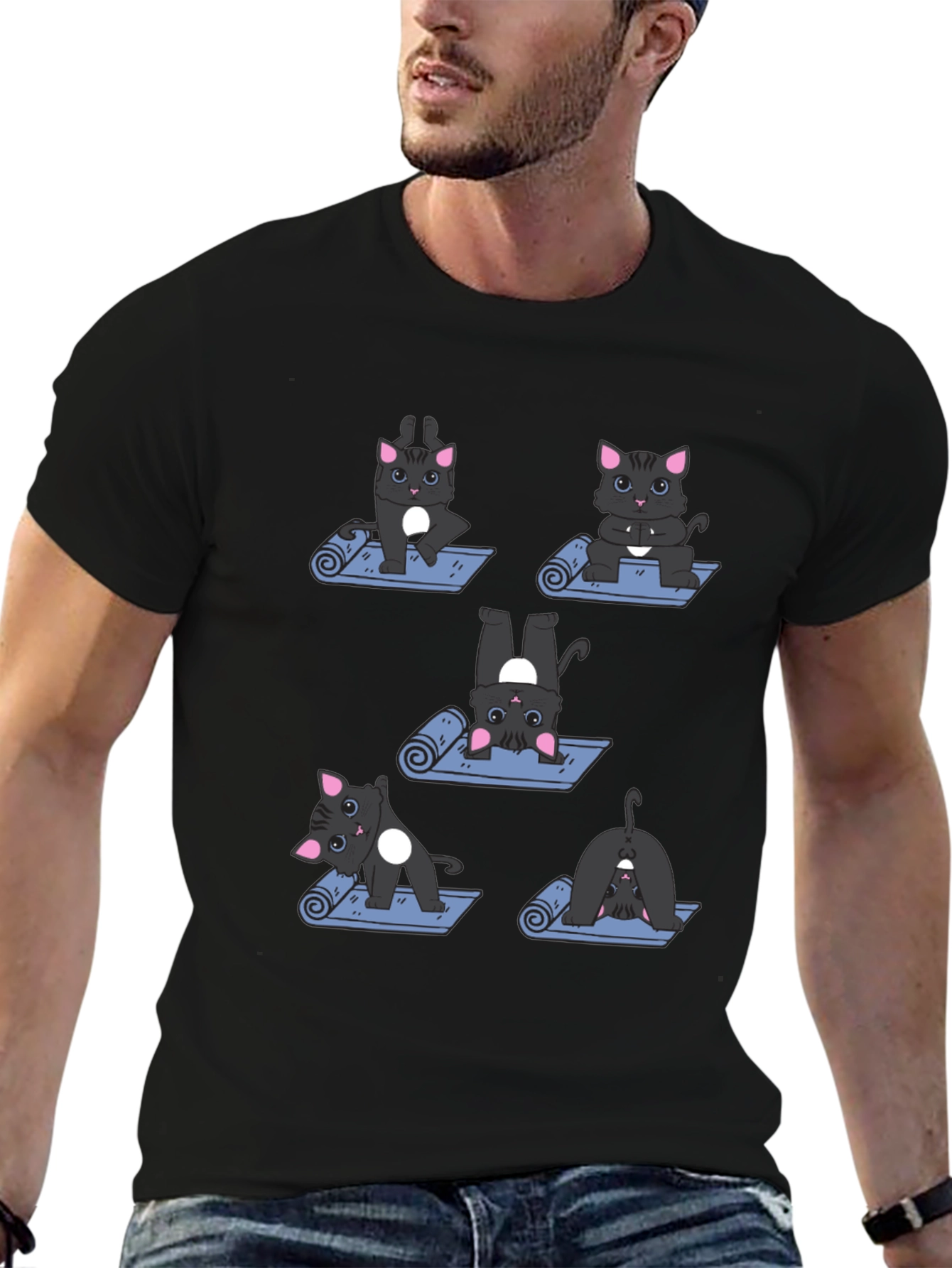 Yoga Cat T-Shirt - Black Cotton Tee