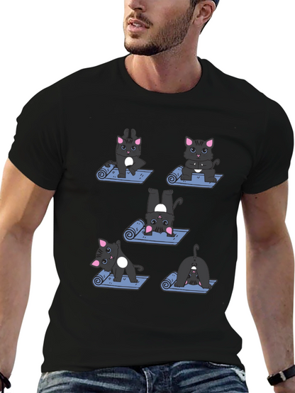 Yoga Cat T-Shirt - Black Cotton Tee