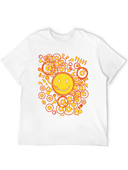 Smiley Face DJ Graphic Tee - Black Cotton Blend