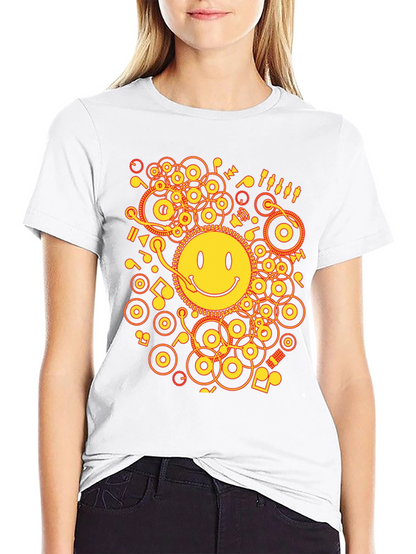 Smiley Face DJ Graphic Tee - Black Cotton Blend