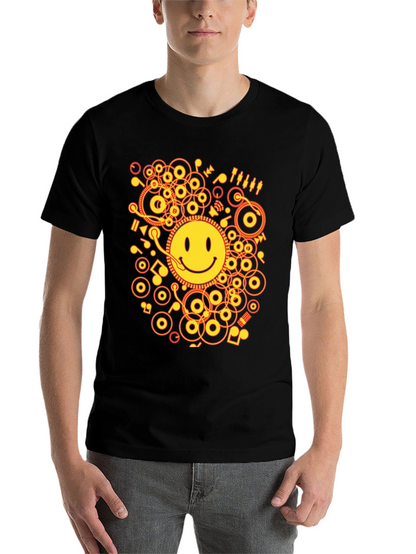 Smiley Face DJ Graphic Tee - Black Cotton Blend