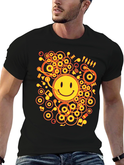 Smiley Face DJ Graphic Tee - Black Cotton Blend