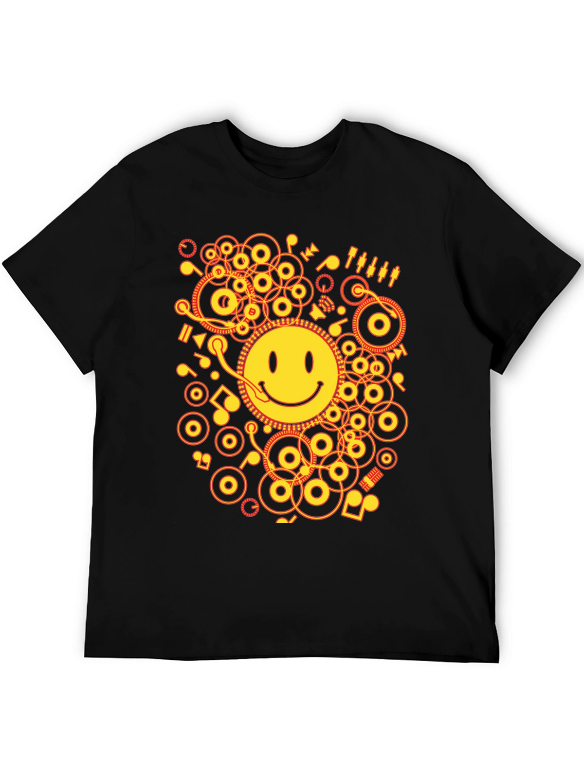 Smiley Face DJ Graphic Tee - Black Cotton Blend