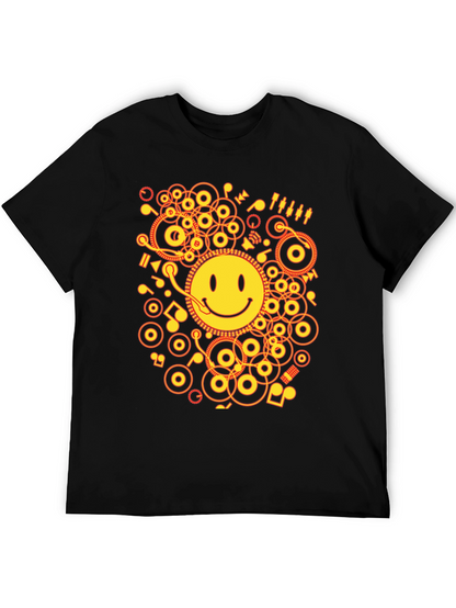 Smiley Face DJ Graphic Tee - Black Cotton Blend