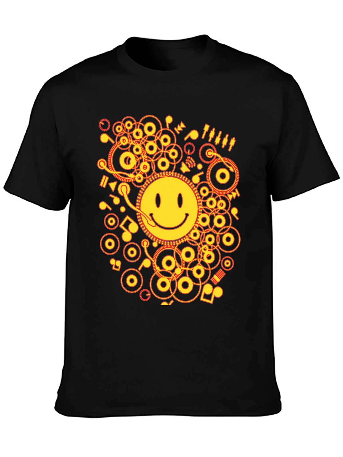 Smiley Face DJ Graphic Tee - Black Cotton Blend