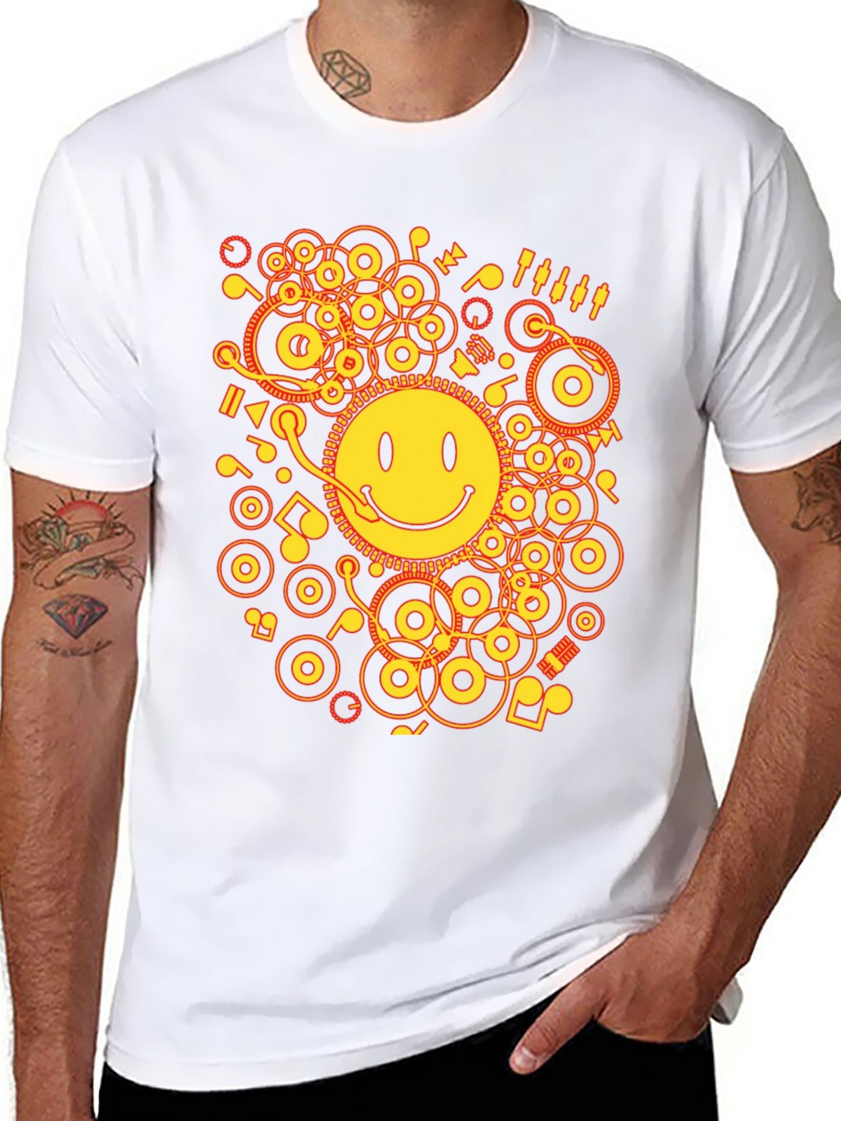 Smiley Face DJ Graphic Tee - Black Cotton Blend
