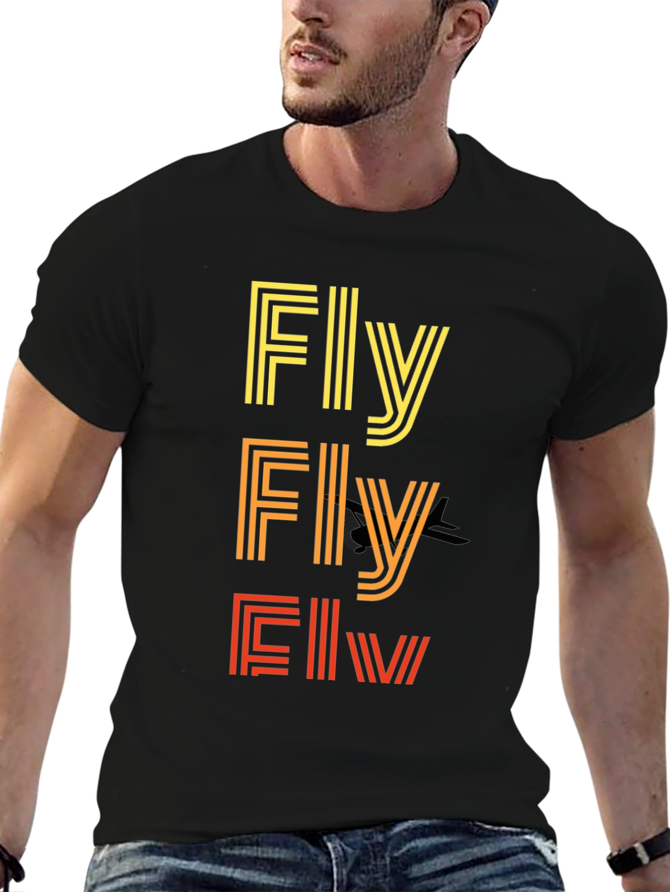 Retro Striped Fly Graphic T-Shirt