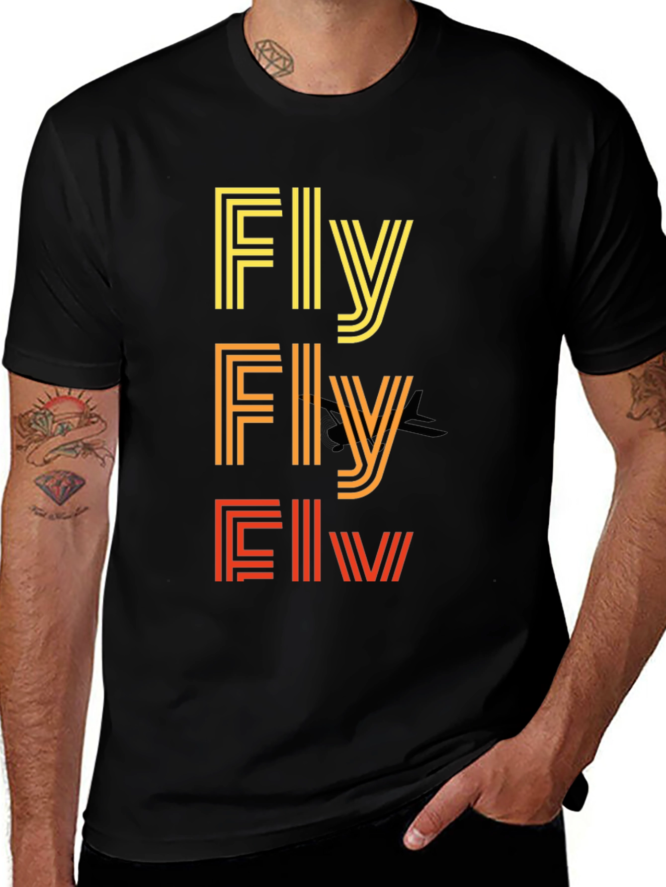 Retro Striped Fly Graphic T-Shirt