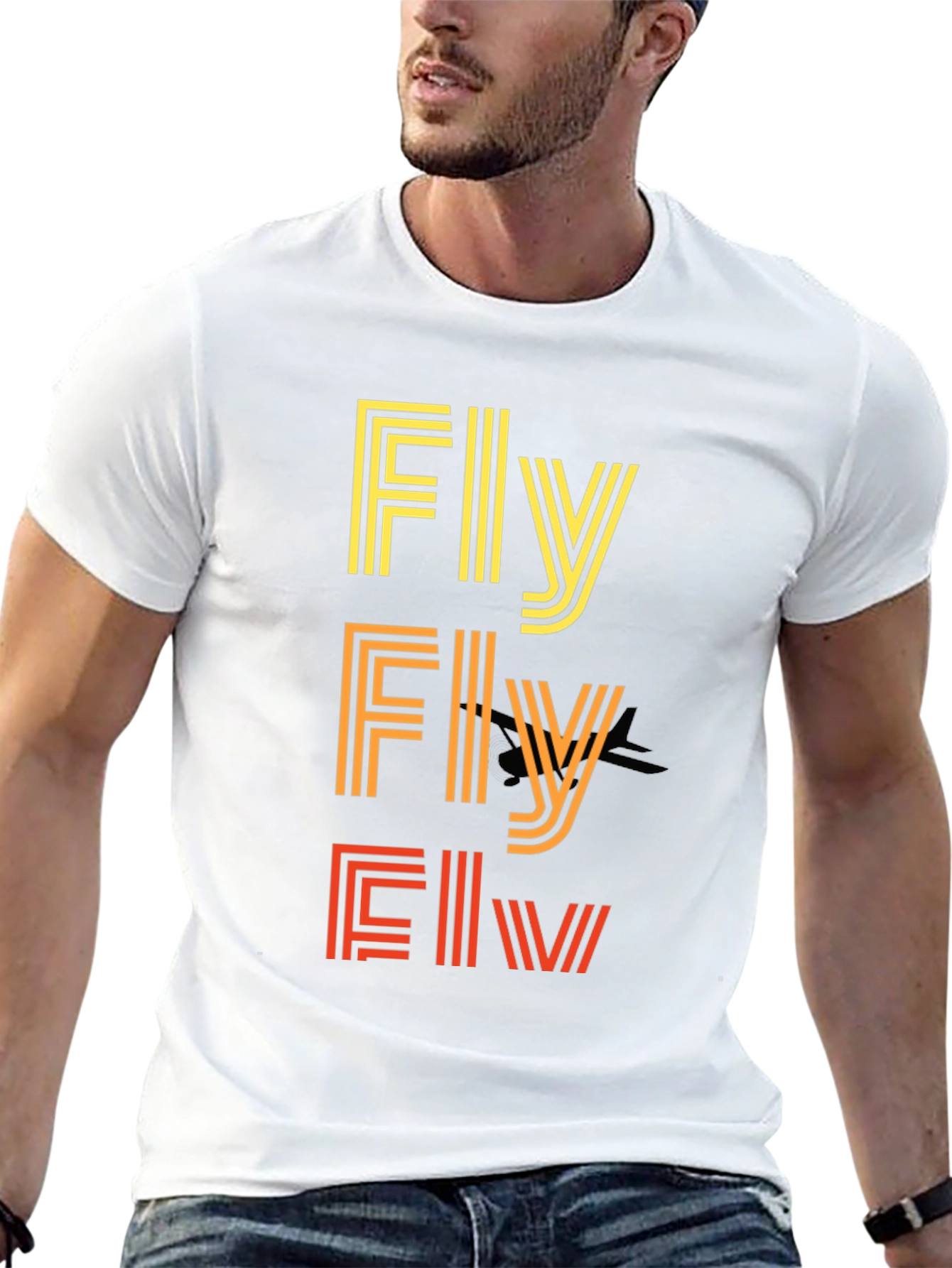 Retro Striped Fly Graphic T-Shirt