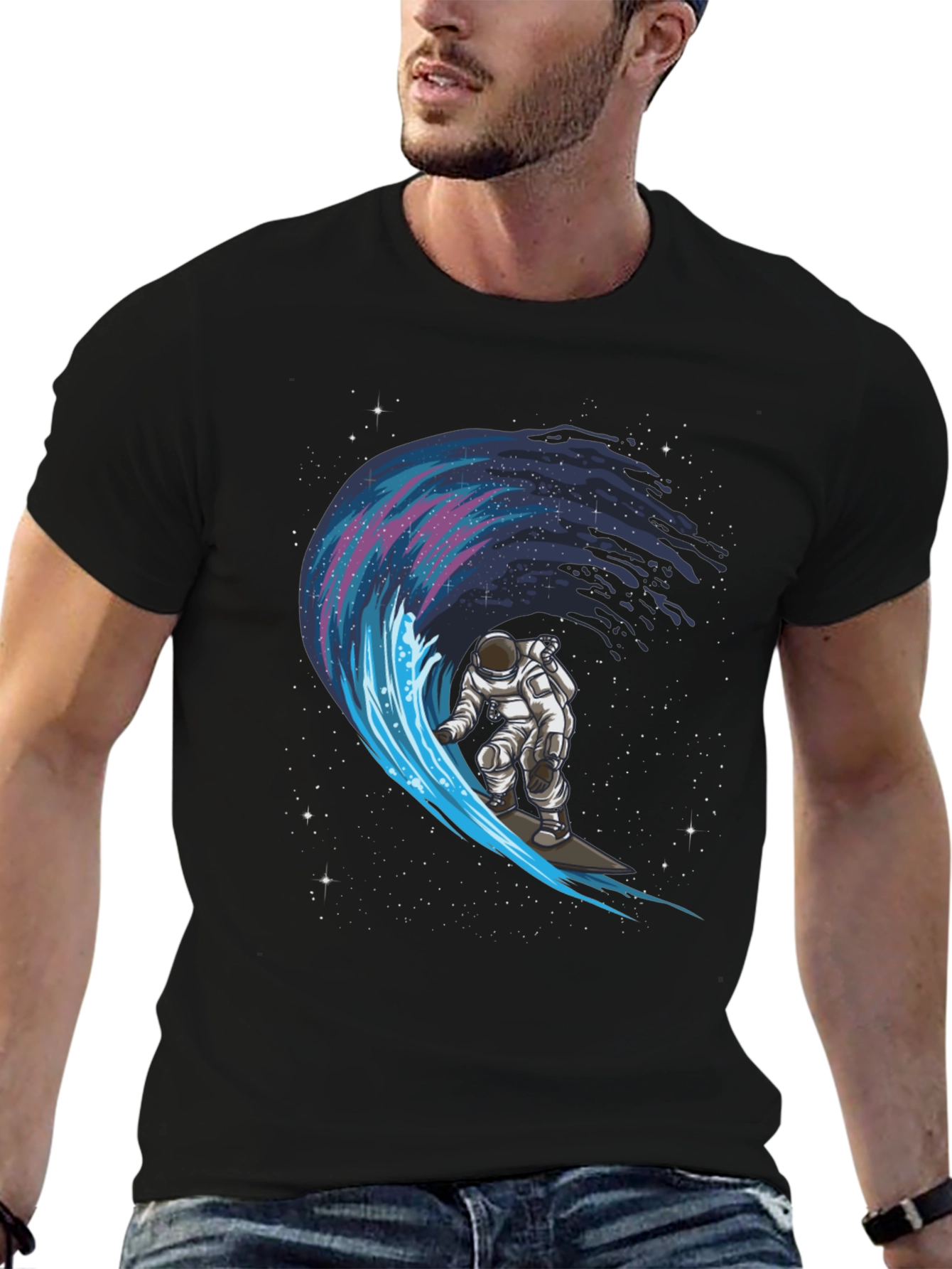 Astronaut Surfing Galaxy Wave Graphic Tee