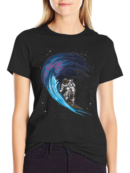 Astronaut Surfing Galaxy Wave Graphic Tee