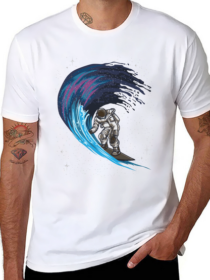 Astronaut Surfing Galaxy Wave Graphic Tee