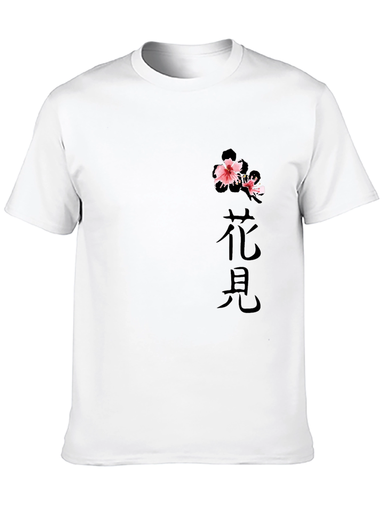 Black T-Shirt with Floral Japanese Print