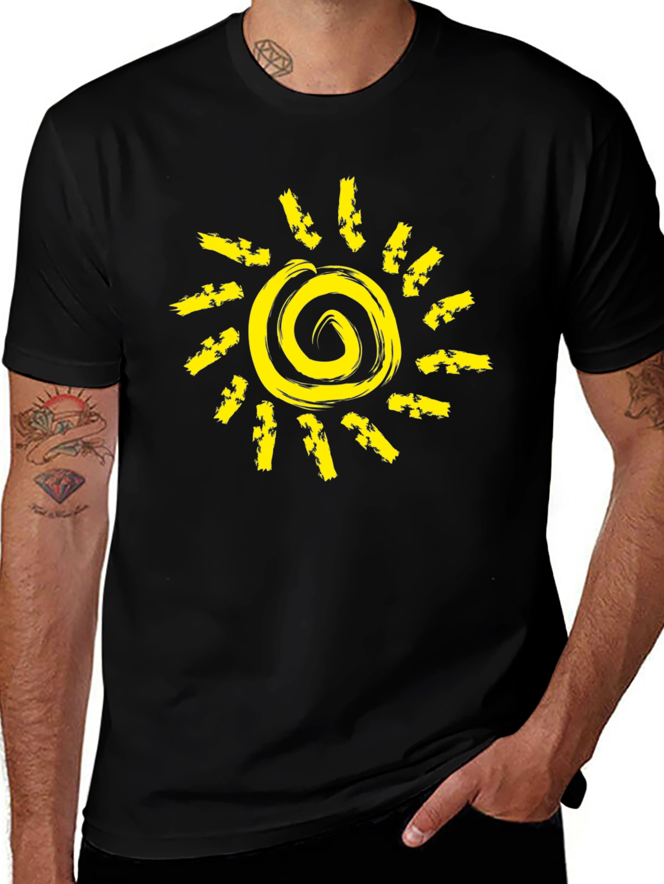 Sunshine Graphic Black T-Shirt - Unique Spiral Design