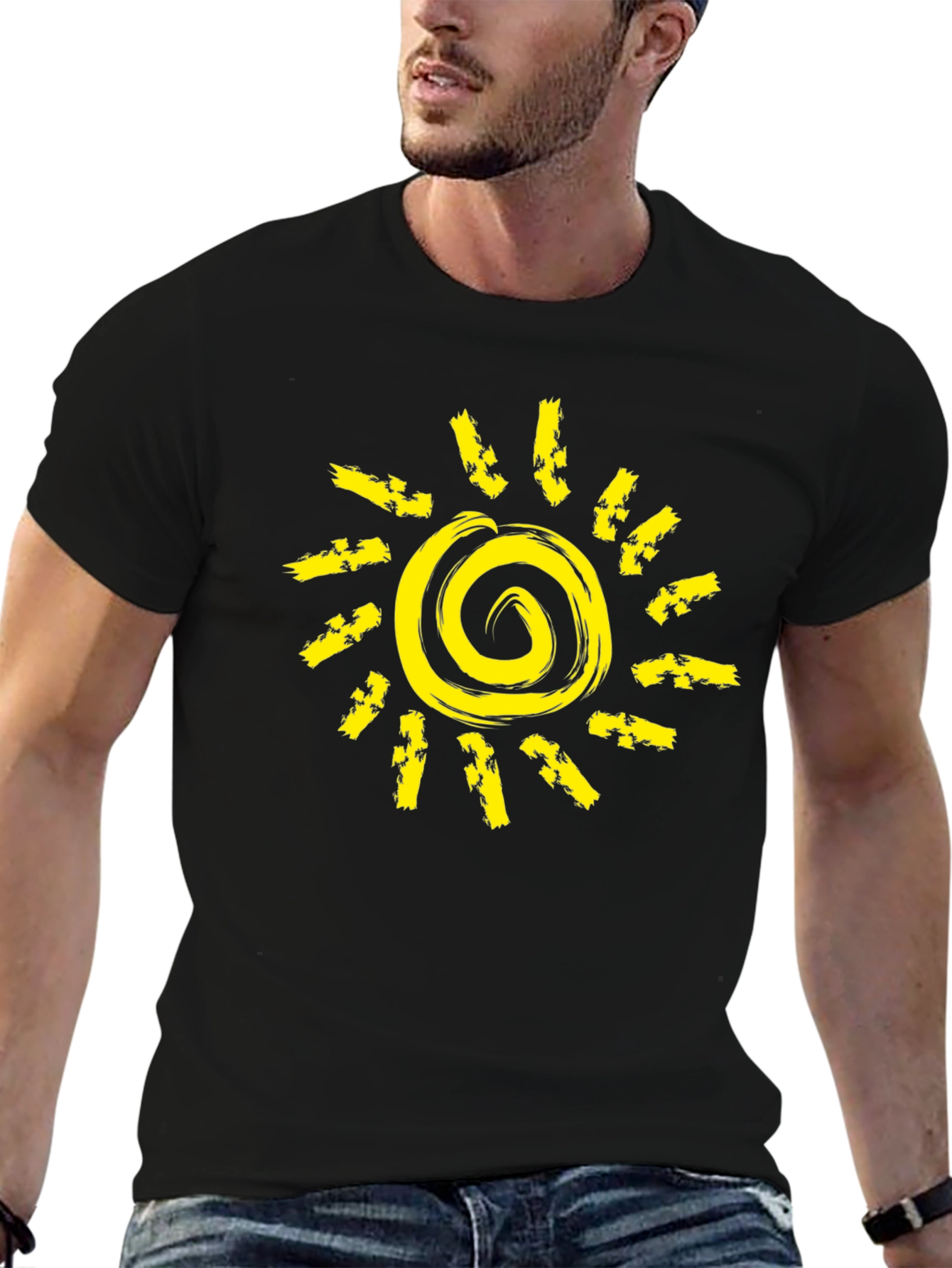 Sunshine Graphic Black T-Shirt - Unique Spiral Design